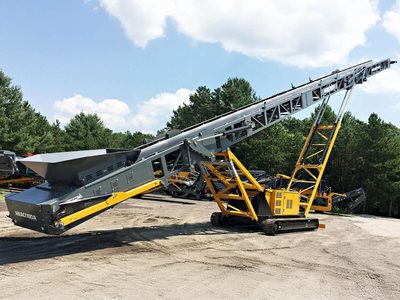 Anaconda TR100 tracked conveyor raised in a yard