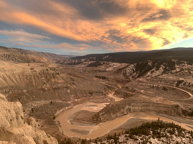 The Fraser River canyon in British Columbia at sunset